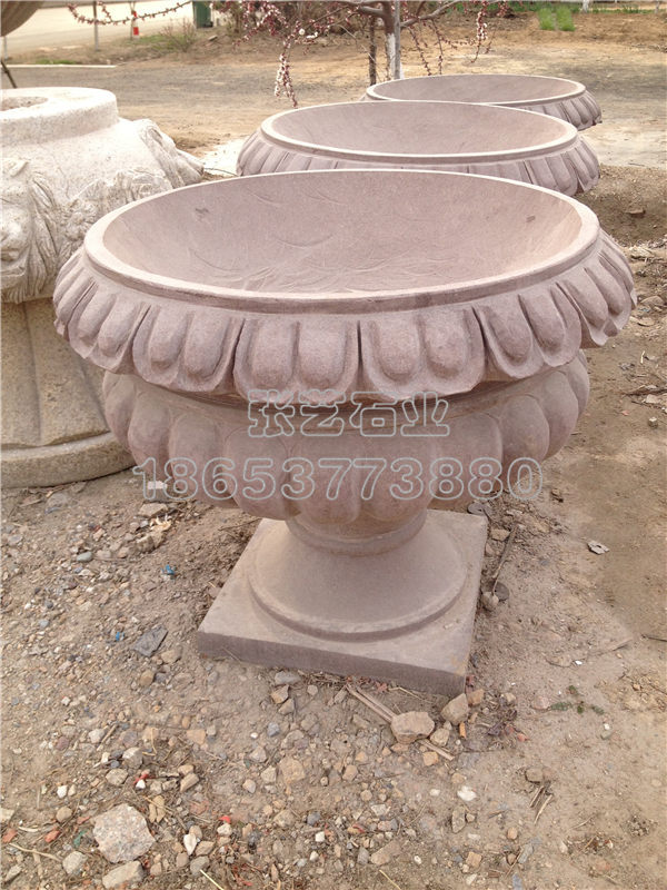 石雕花缽，黃銹石花盆