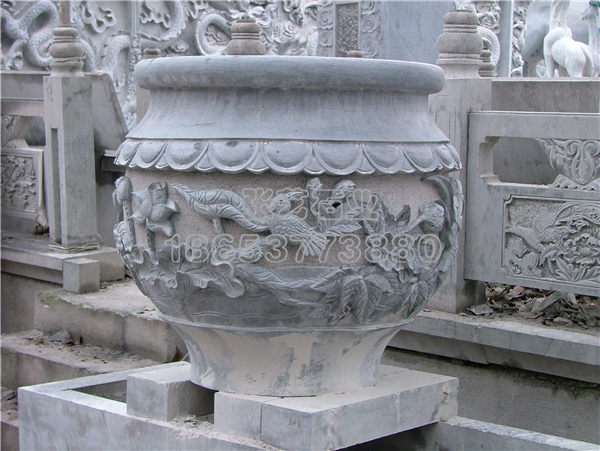 仿古青石石雕花缸