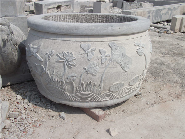 仿古青石石雕魚缸加工-石缸