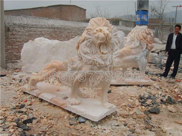 晚霞紅石雕雄獅  石雕獅子