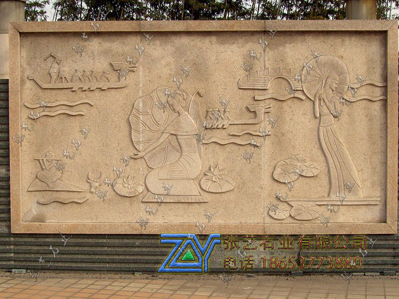 黃砂巖江南煙雨石雕壁畫迎門墻設計