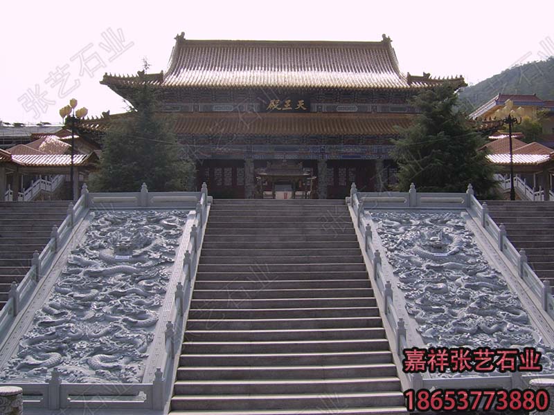 寺廟青石九龍石雕御道-石雕御路-石壁畫