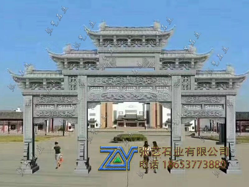 青石三門五帽石牌樓-設計石牌坊