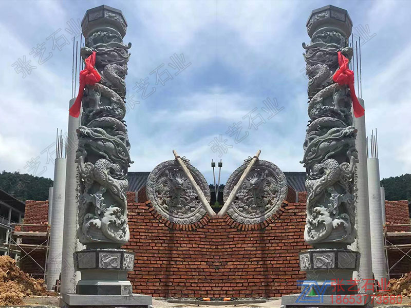 祠堂石龍柱加工廠家-家祠石柱子