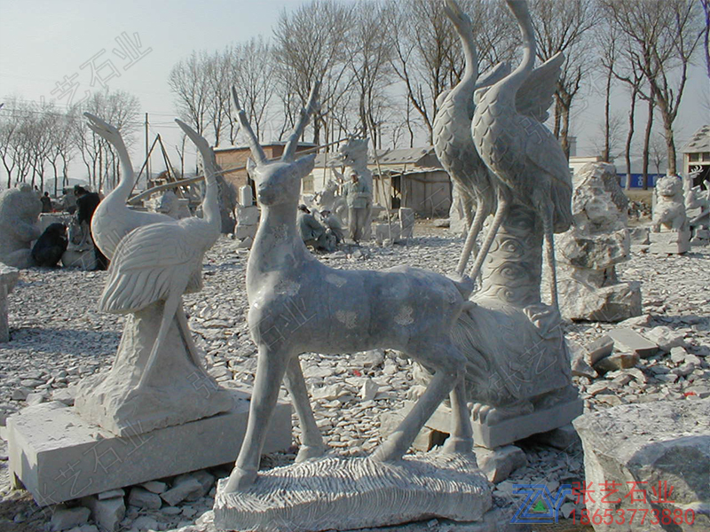 青石石雕梅花鹿-石雕仙鶴-石雕動物