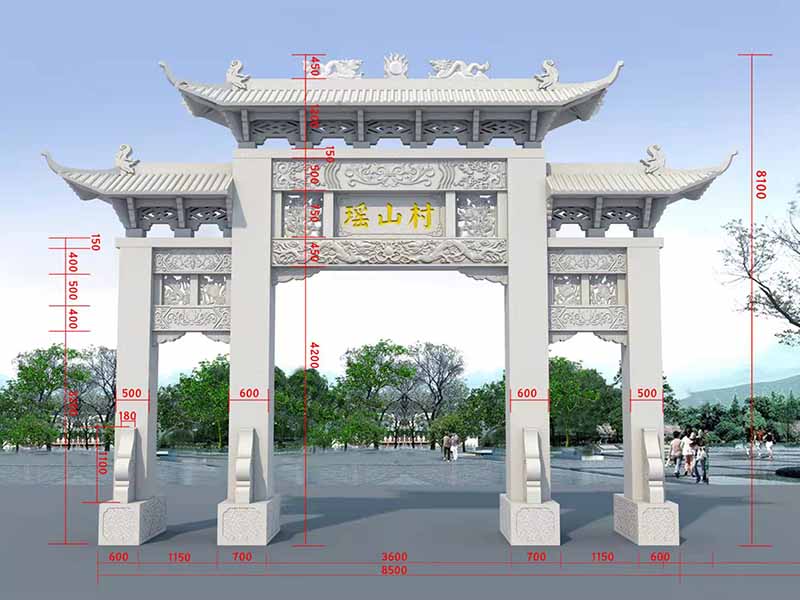 村口三門三樓石牌坊石牌樓加工