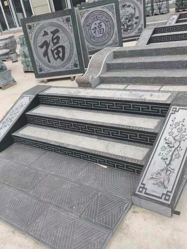 青石祥云浮雕踏步石臺階
